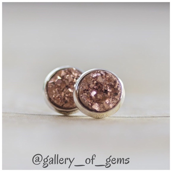 Rose Gold Chunky Druzy Silver Stud Earrings! - Picture 9 of 14